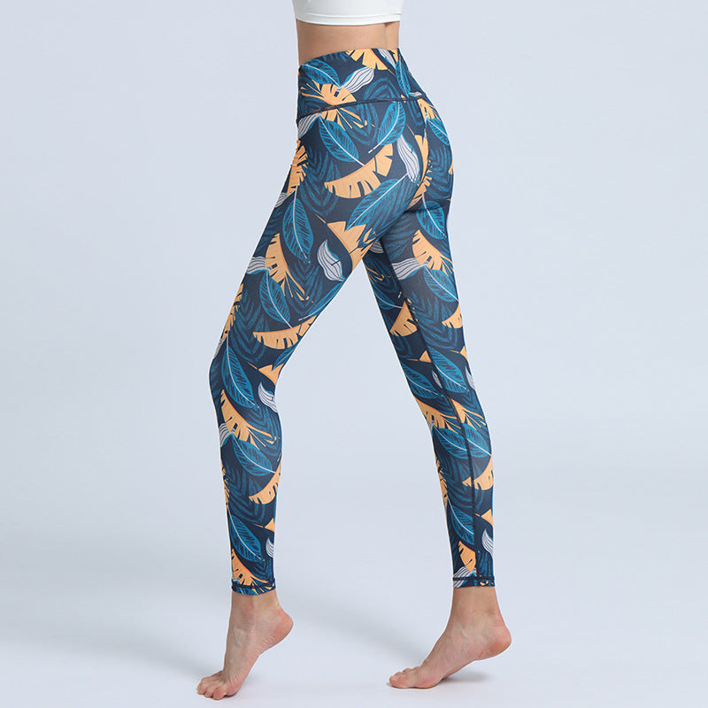 Buddha Stones Leaves Print Pants Sports Fitness Yoga High Waist Leggings Women's Yoga Pants - Steelblue Yellow Leaves - US8-10,UK/AU12-14,EU40-42 (XL) - image 11