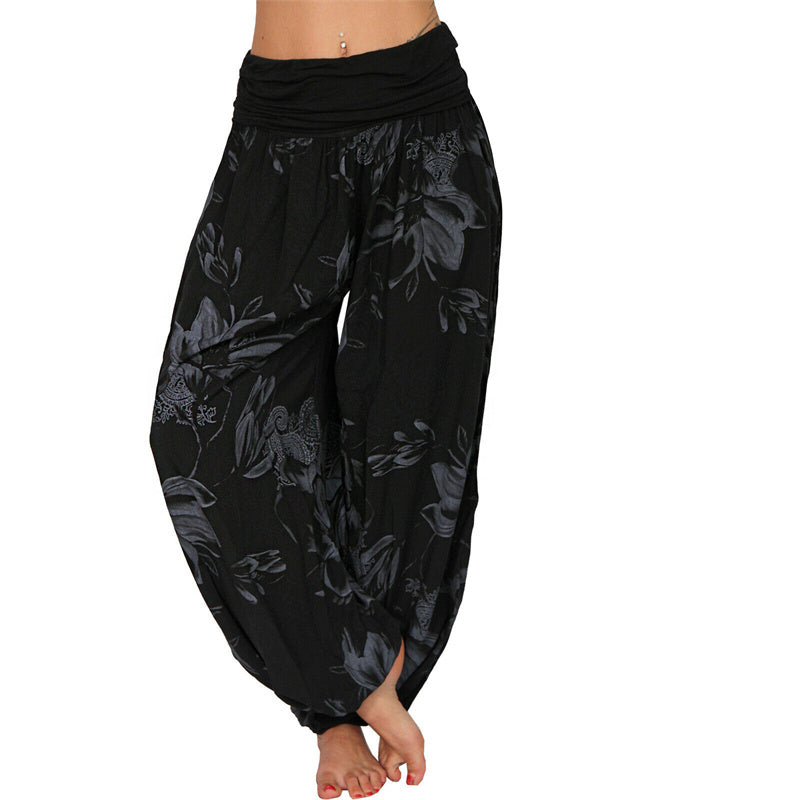 Foviel Flower Leaves Pattern Loose Harem Trousers Women's Yoga Pants