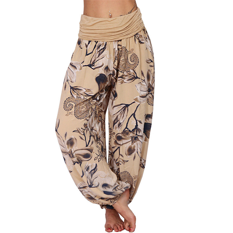 Foviel Flower Leaves Pattern Loose Harem Trousers Women's Yoga Pants