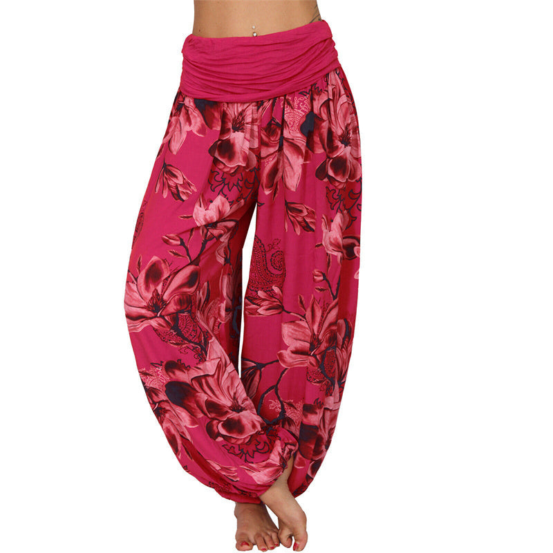 Foviel Flower Leaves Pattern Loose Harem Trousers Women's Yoga Pants