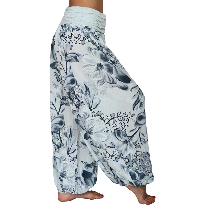 Foviel Flower Leaves Pattern Loose Harem Trousers Women's Yoga Pants