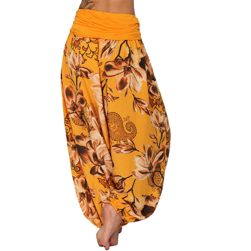 Foviel Flower Leaves Pattern Loose Harem Trousers Women's Yoga Pants