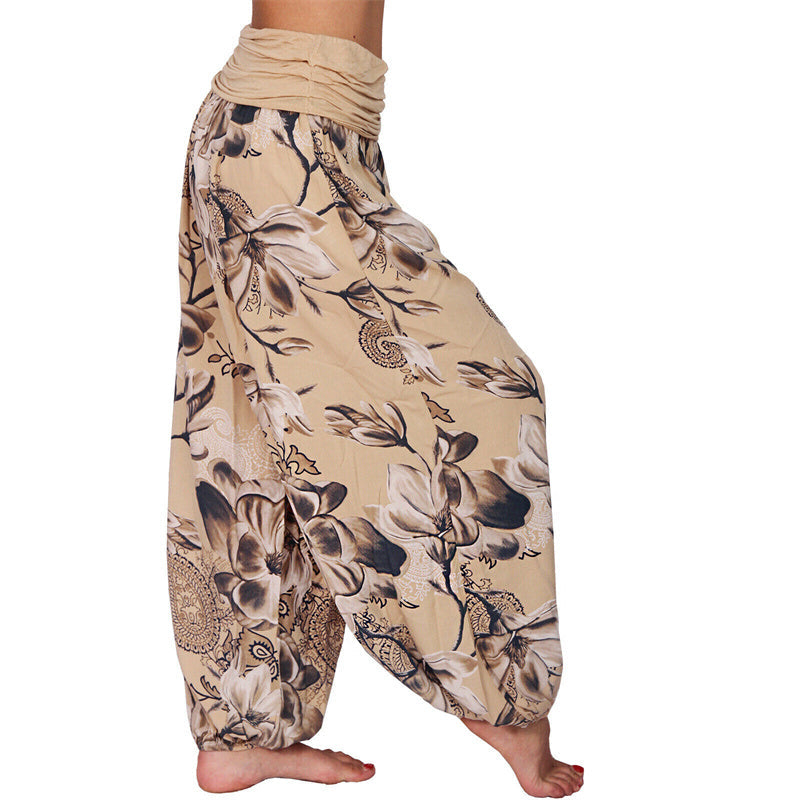 Foviel Flower Leaves Pattern Loose Harem Trousers Women's Yoga Pants