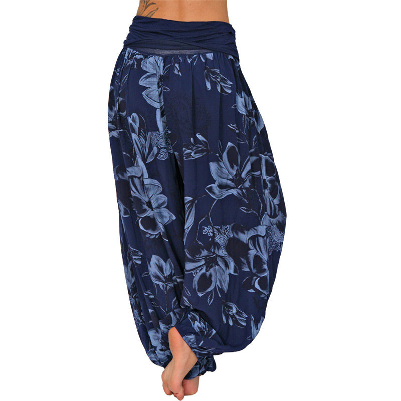 Foviel Flower Leaves Pattern Loose Harem Trousers Women's Yoga Pants
