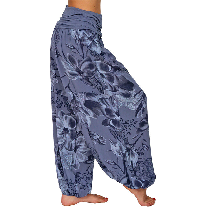 Foviel Flower Leaves Pattern Loose Harem Trousers Women's Yoga Pants