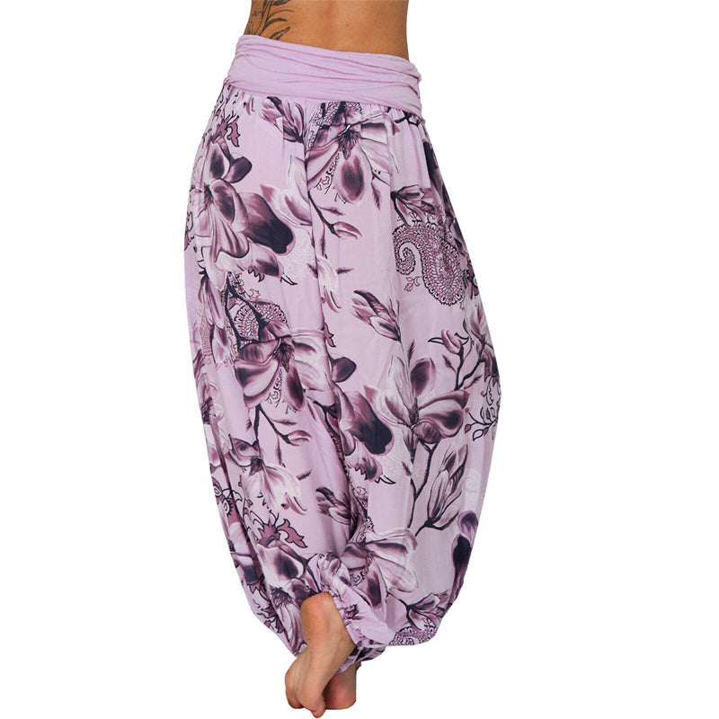 Foviel Flower Leaves Pattern Loose Harem Trousers Women's Yoga Pants