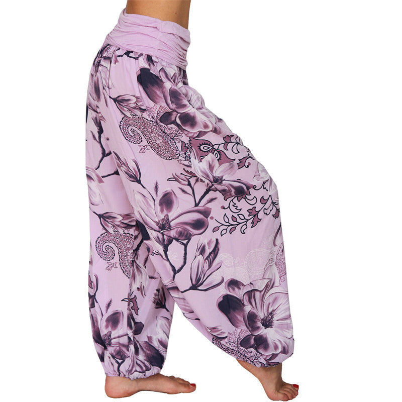 Foviel Flower Leaves Pattern Loose Harem Trousers Women's Yoga Pants