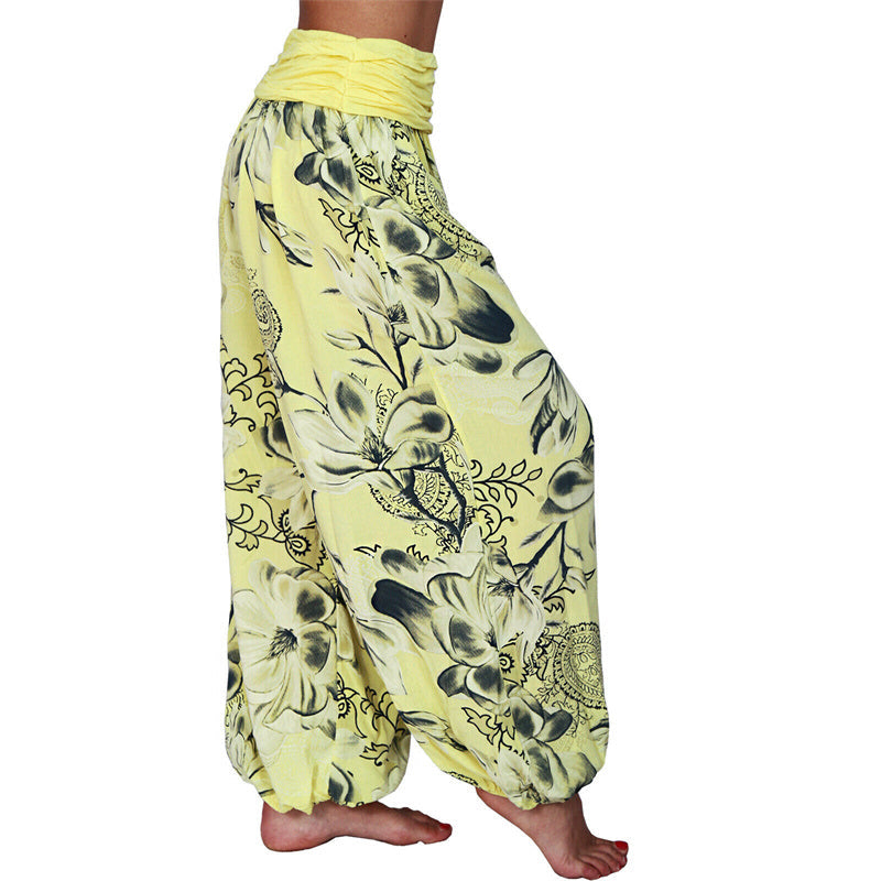 Foviel Flower Leaves Pattern Loose Harem Trousers Women's Yoga Pants