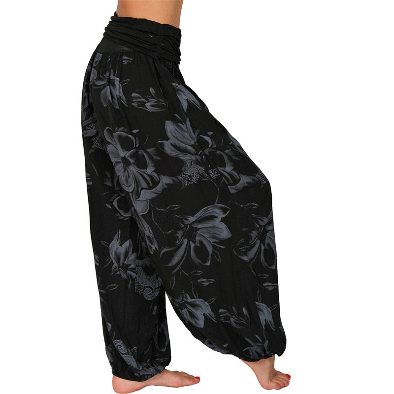 Foviel Flower Leaves Pattern Loose Harem Trousers Women's Yoga Pants