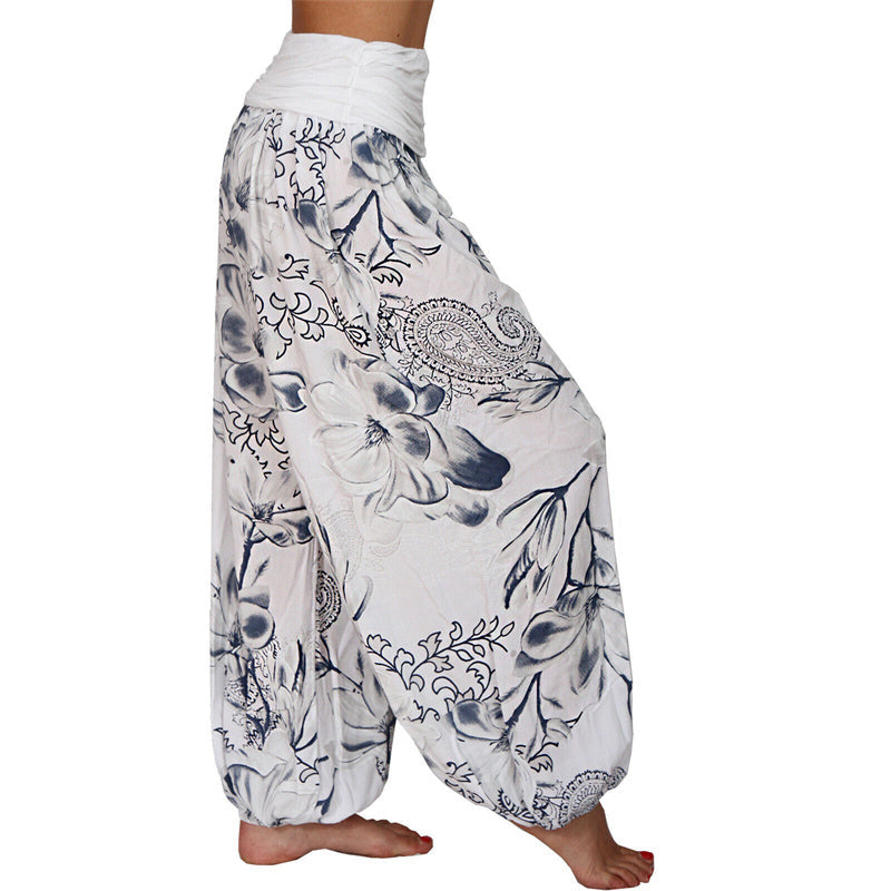 Foviel Flower Leaves Pattern Loose Harem Trousers Women's Yoga Pants