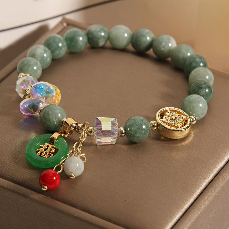 Foviel Strawberry Quartz Jade Fu Character Charm Healing Bracelet
