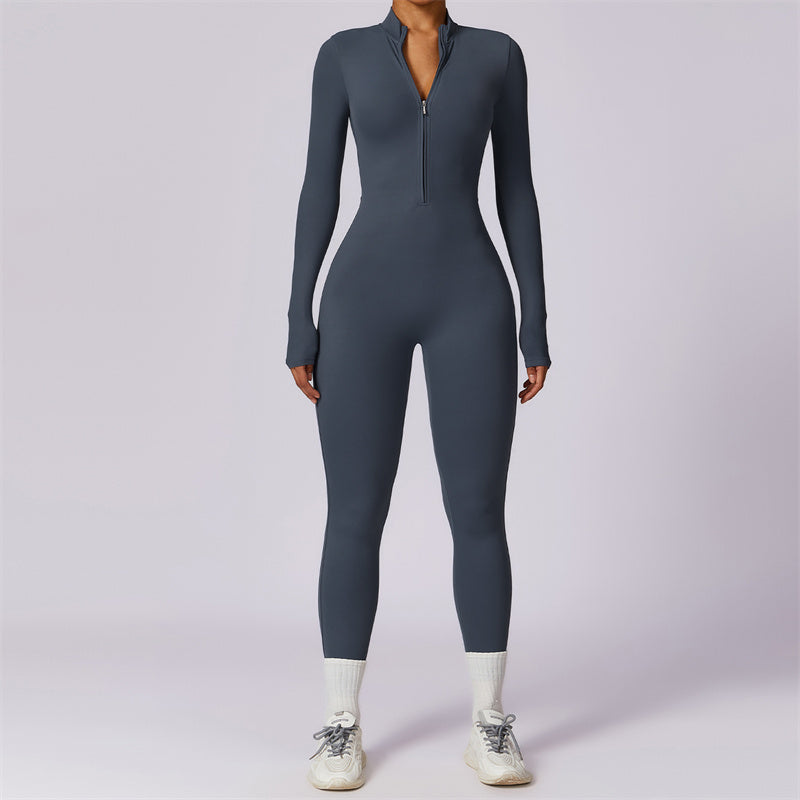 Combinaison moulante de sport Foviel pour femme, à manches longues et fermeture éclair, idéale pour le yoga et le fitness