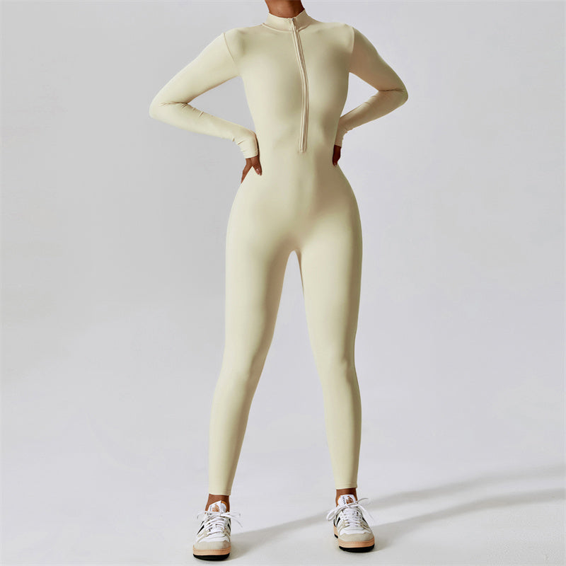Combinaison moulante de sport Foviel pour femme, à manches longues et fermeture éclair, idéale pour le yoga et le fitness