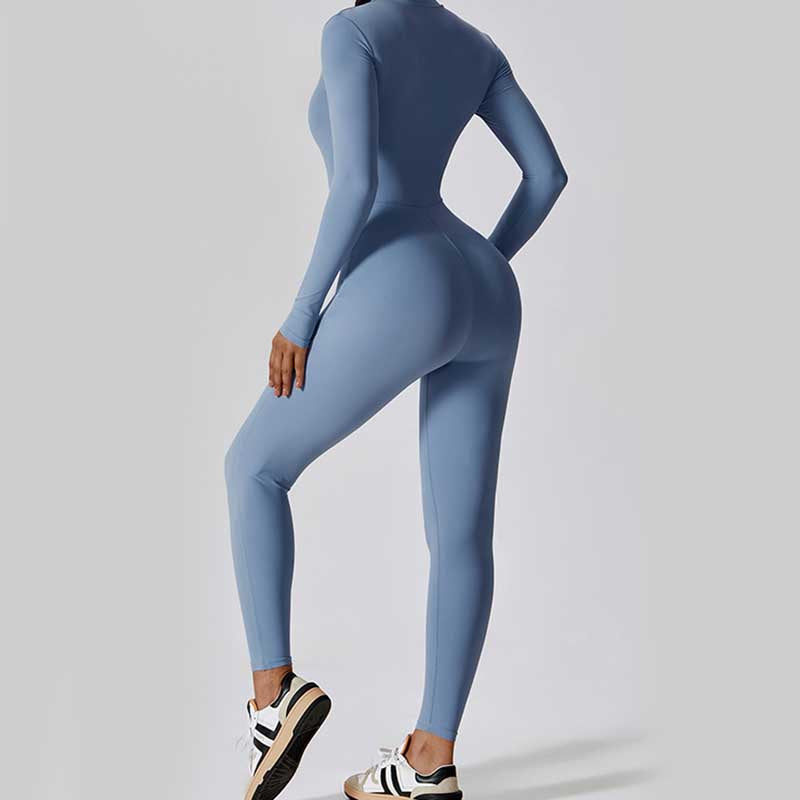 Combinaison moulante de sport Foviel pour femme, à manches longues et fermeture éclair, idéale pour le yoga et le fitness