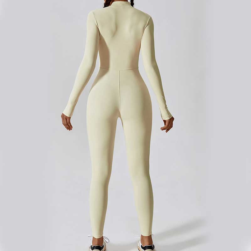 Combinaison moulante de sport Foviel pour femme, à manches longues et fermeture éclair, idéale pour le yoga et le fitness