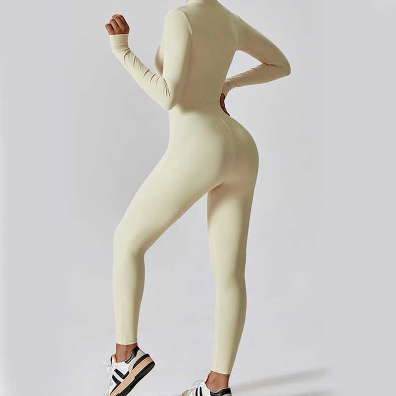 Combinaison moulante de sport Foviel pour femme, à manches longues et fermeture éclair, idéale pour le yoga et le fitness