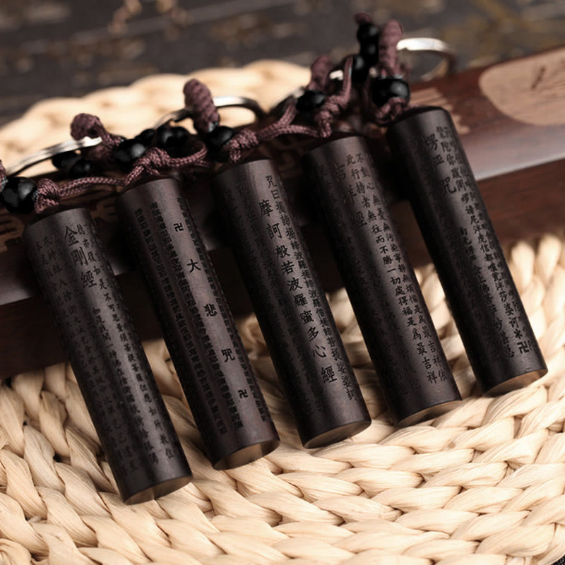 Buddha Stones Tibet Ebony Heart Sutra Peace Key Chain - image 2