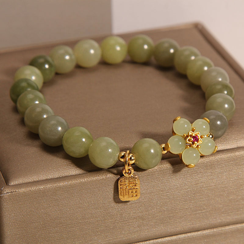 Foviel Grüne Jade Blume Fu Charakter Charme Glück Armband