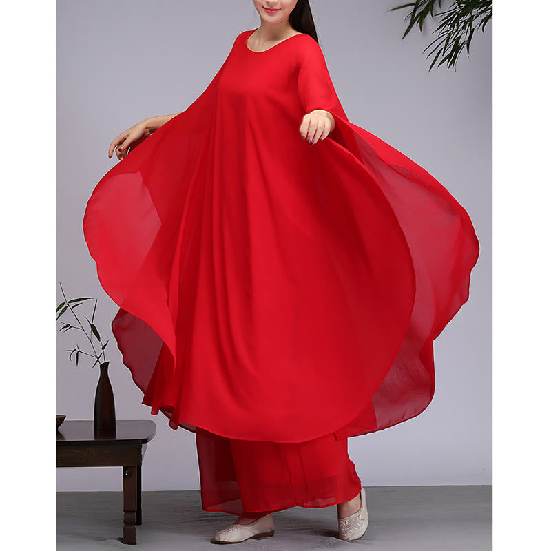 Buddha Stones Simple Pattern Midi Dress Wide Leg Pants Meditation Spiritual Zen Practice Yoga Dance Clothing - image 13