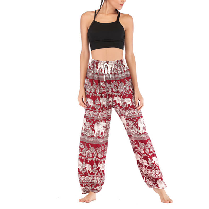 Buddha Stones Boho Loose Elephant Pattern Harem Trousers Women's Yoga Pants - image 2