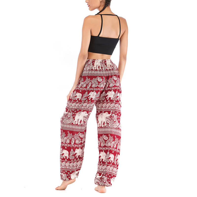 Buddha Stones Boho Loose Elephant Pattern Harem Trousers Women's Yoga Pants - image 6
