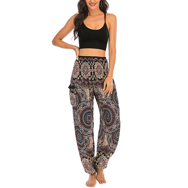Foviel Boho Loose Round Geometric Pattern Harem Trousers Women's Yoga Pants