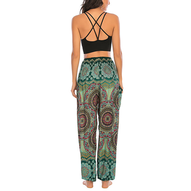 Foviel Boho Loose Round Geometric Pattern Harem Trousers Women's Yoga Pants
