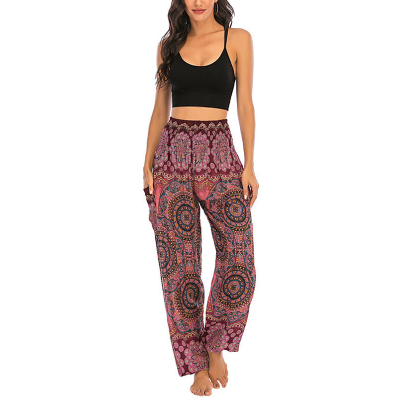 Foviel Boho Loose Round Geometric Pattern Harem Trousers Women's Yoga Pants