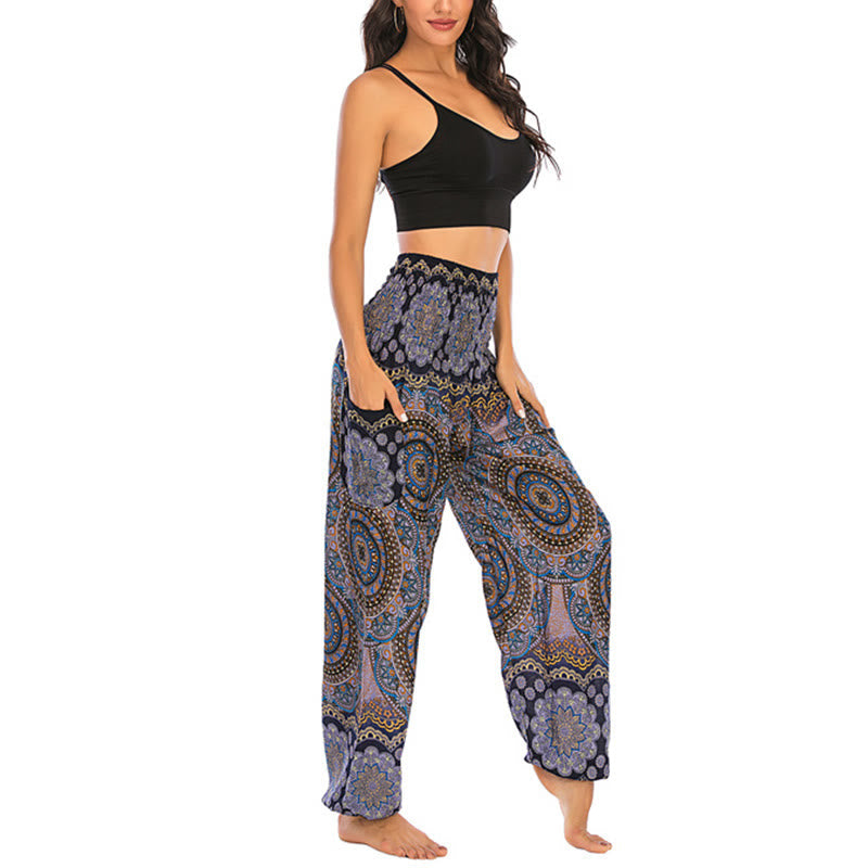 Foviel Boho Loose Round Geometric Pattern Harem Trousers Women's Yoga Pants