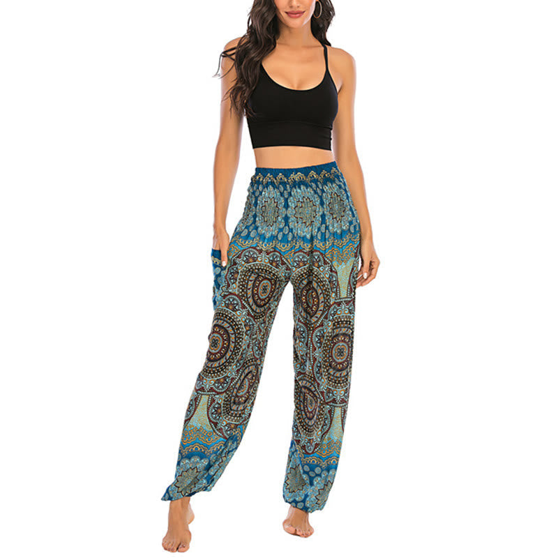 Foviel Boho Loose Round Geometric Pattern Harem Trousers Women's Yoga Pants