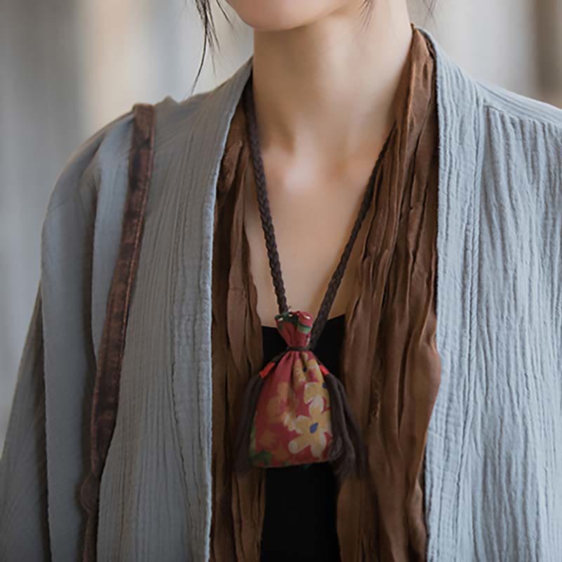 Foviel Einfarbiges Design Lange Ärmel Mantel Zen Meditation Open Front Top Baumwolle Jacke