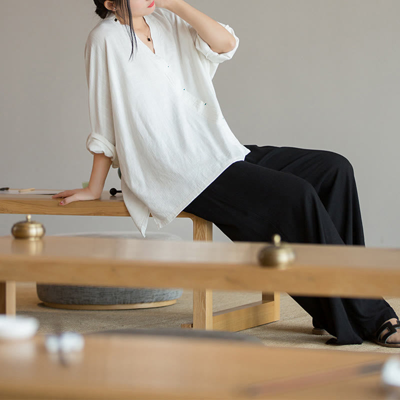 Buddha Stones V-Neck Blouse Women Shirt Long Sleeve Top Chinese Hanfu Style Clothing - image 10