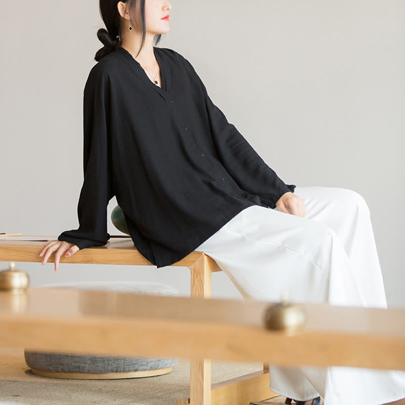 Buddha Stones V-Neck Blouse Women Shirt Long Sleeve Top Chinese Hanfu Style Clothing - image 21