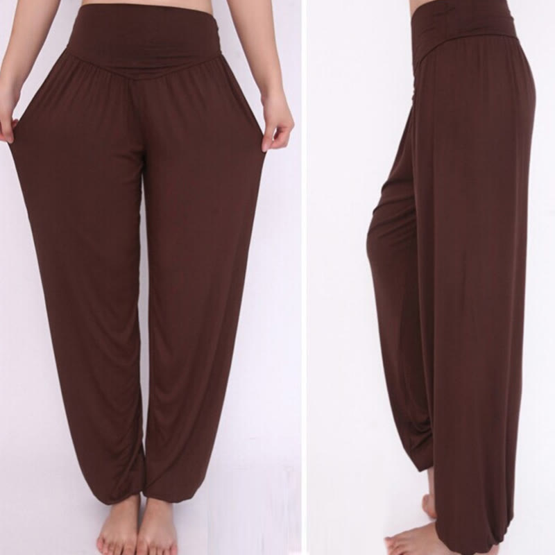 Foviel Solid Color Yoga Dance Long Harem Pants