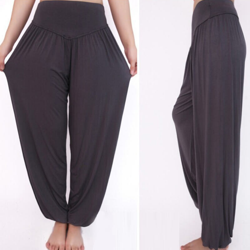 Foviel Solid Color Yoga Dance Long Harem Pants