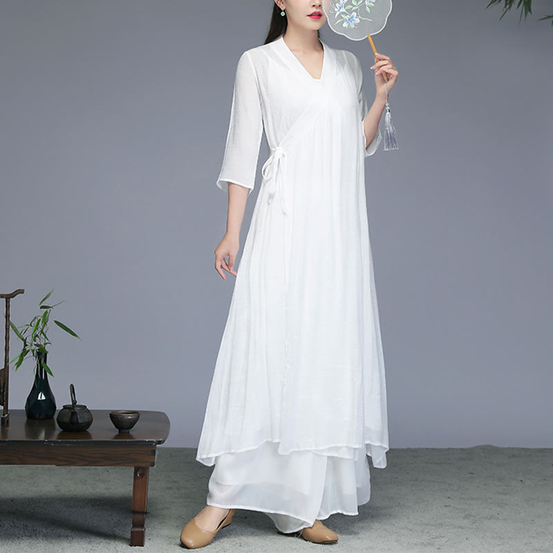 Robe midi style Hanfu Foviel, pantalon large, vêtements pour méditation, pratique zen, yoga et danse