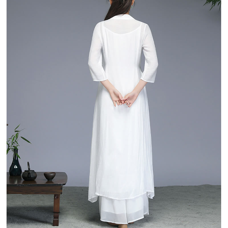 Robe midi style Hanfu Foviel, pantalon large, vêtements pour méditation, pratique zen, yoga et danse