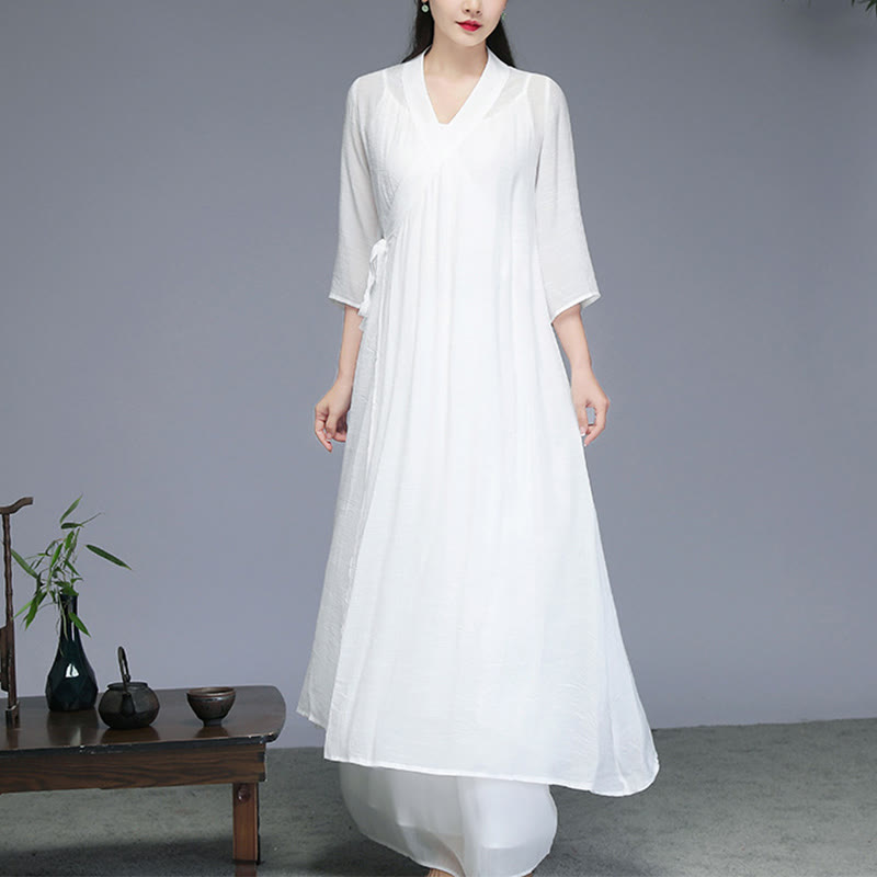 Robe midi style Hanfu Foviel, pantalon large, vêtements pour méditation, pratique zen, yoga et danse