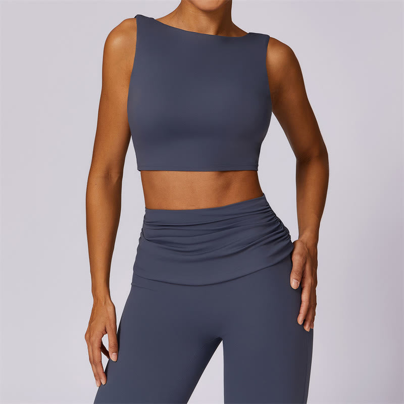 Foviel Sleeveless Backless Strap Tank Top Bra Flared Pants Sports Fitness Yoga