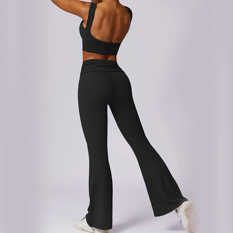 Foviel Sleeveless Backless Strap Tank Top Bra Flared Pants Sports Fitness Yoga