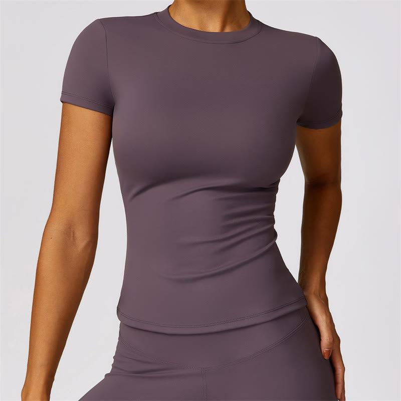 Buddha Stones Women Short Sleeve T-Shirt Top High Waist Leggings Pants For Sports Yoga - RosyBrown - Top - US8-10,UK/AU12-14,EU40-42 (XL) - image 42