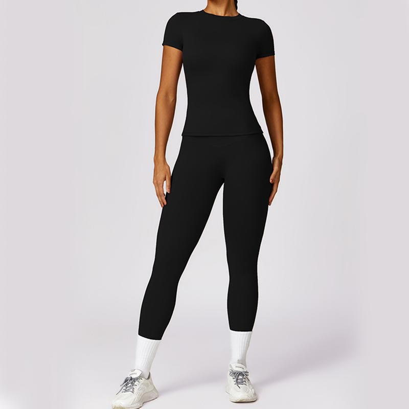 Buddha Stones Women Short Sleeve T-Shirt Top High Waist Leggings Pants For Sports Yoga - image 5