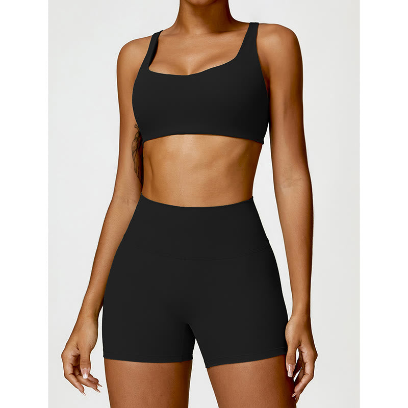 Buddha Stones Gym Sports Yoga Backless Bra Crop Tank Top Shorts - image 1