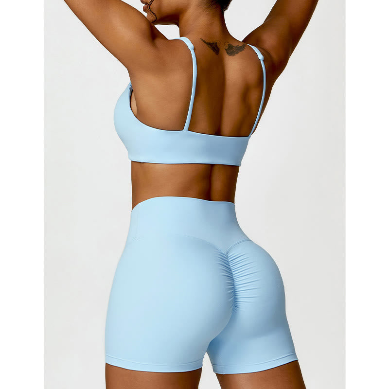 Buddha Stones Gym Sports Yoga Backless Bra Crop Tank Top Shorts - image 16
