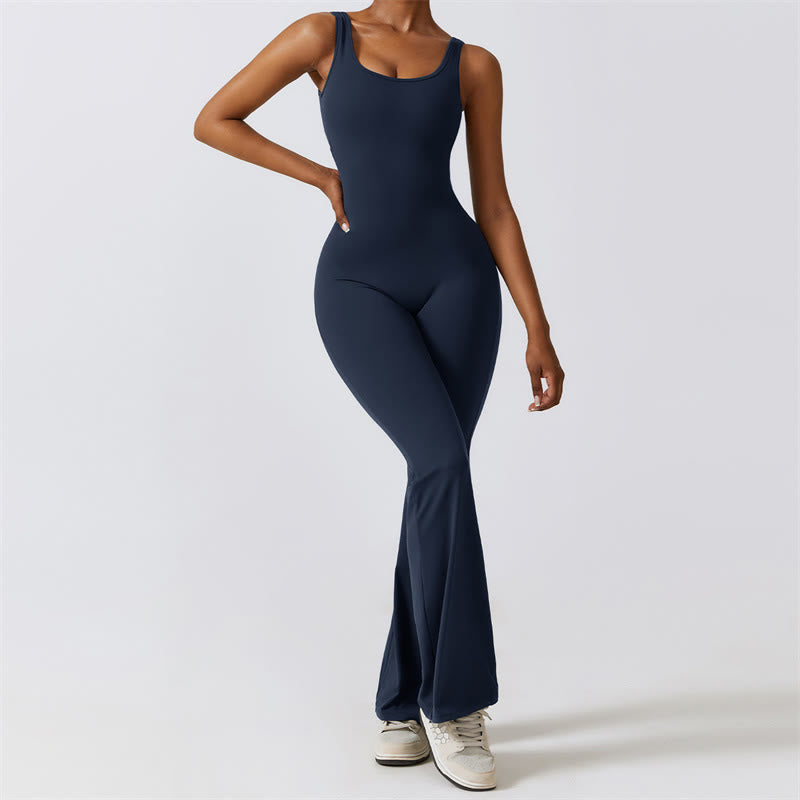 Buddha Stones Women Workout Sleeveless Jumpsuit Flare Pants Sports Fitness Yoga Bodysuit - Blue - US8-10,UK/AU12-14,EU40-42 (XL) - image 21