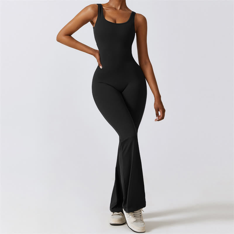 Buddha Stones Women Workout Sleeveless Jumpsuit Flare Pants Sports Fitness Yoga Bodysuit - Black - US8-10,UK/AU12-14,EU40-42 (XL) - image 1