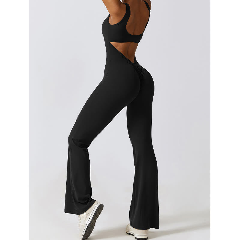 Buddha Stones Women Workout Sleeveless Jumpsuit Flare Pants Sports Fitness Yoga Bodysuit - image 4