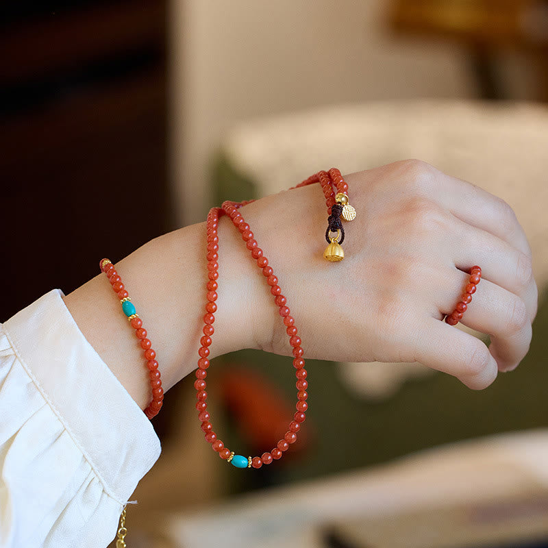Foviel 925 Sterling Silver Plated Gold Natural Red Agate Turquoise Confidence Bracelet Necklace Pendant Ring Set