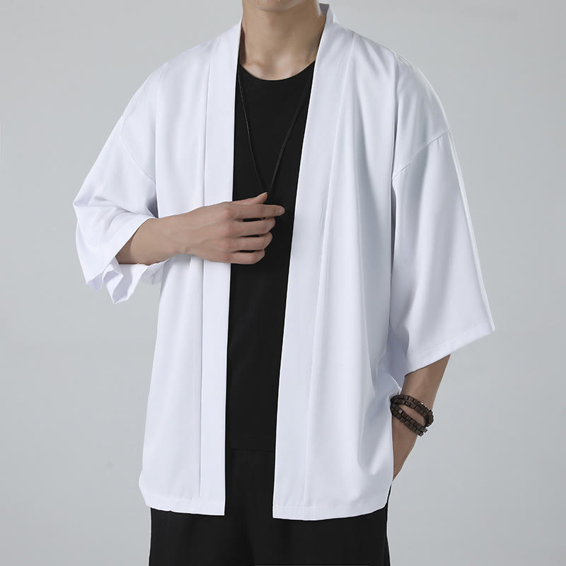 Buddha Stones Solid Color Open Front Jacket Men's Kimono - White(Jacket Only) - US/UK/AU46,EU56 (5XL) - image 7