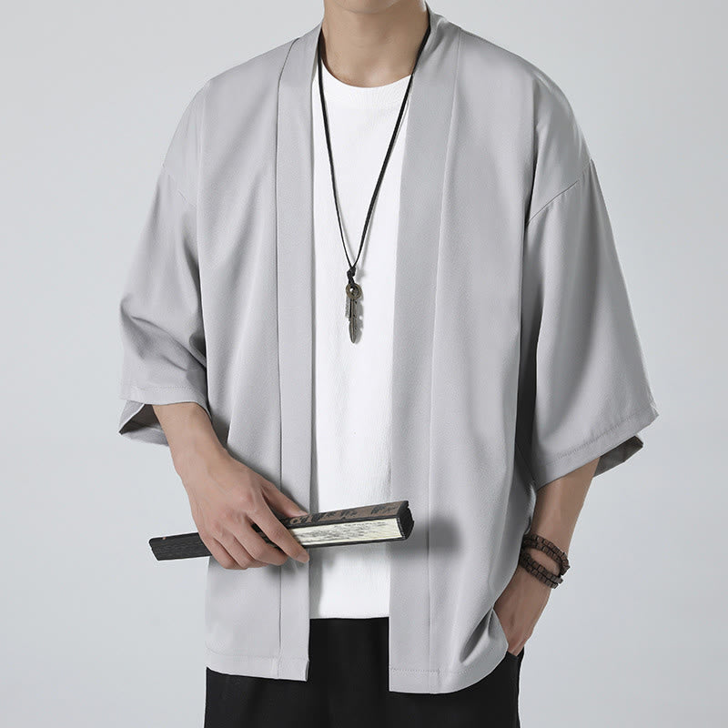 Buddha Stones Solid Color Open Front Jacket Men's Kimono - Gray(Jacket Only) - US/UK/AU46,EU56 (5XL) - image 12
